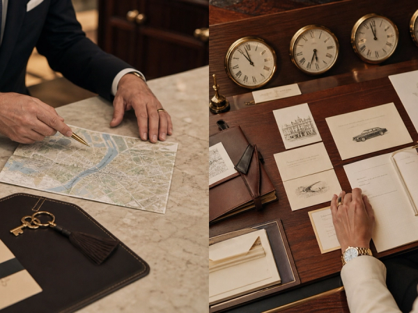 A hotel concierge desk and a personal travel coordination desk compared side by side