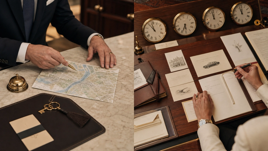 A hotel concierge desk and a personal travel coordination desk compared side by side