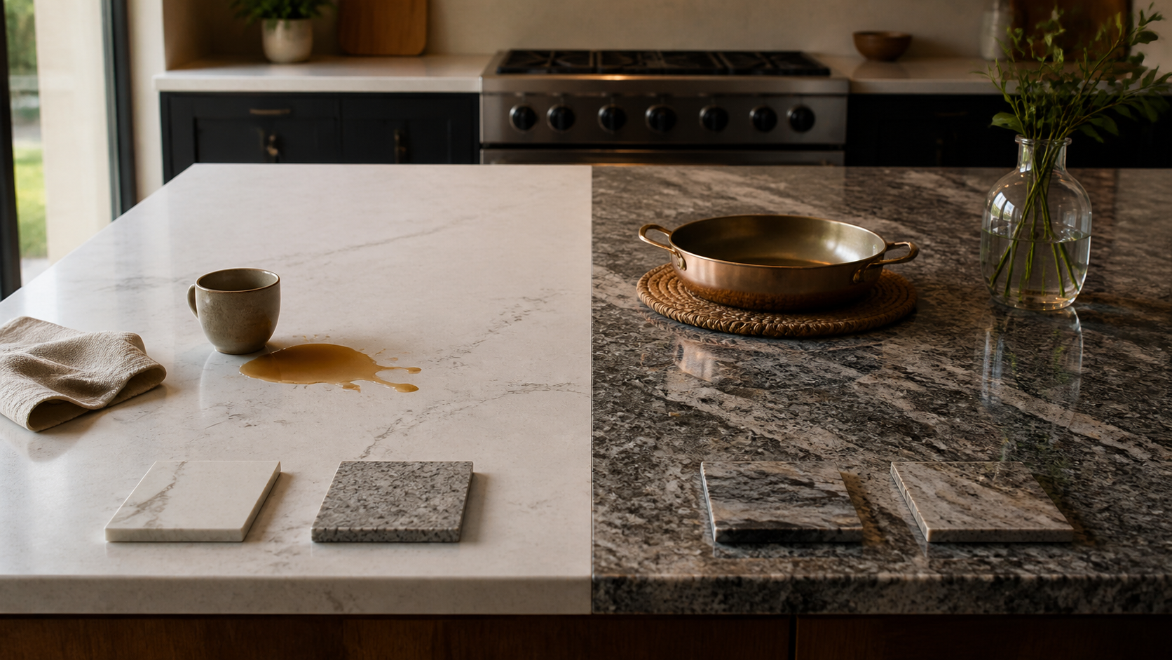 Quartz vs Granite Countertop shown as a practical side-by-side comparison