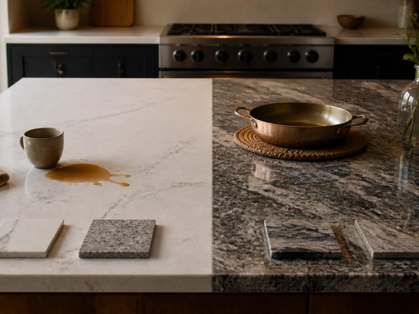 Quartz vs Granite Countertop shown as a practical side-by-side comparison