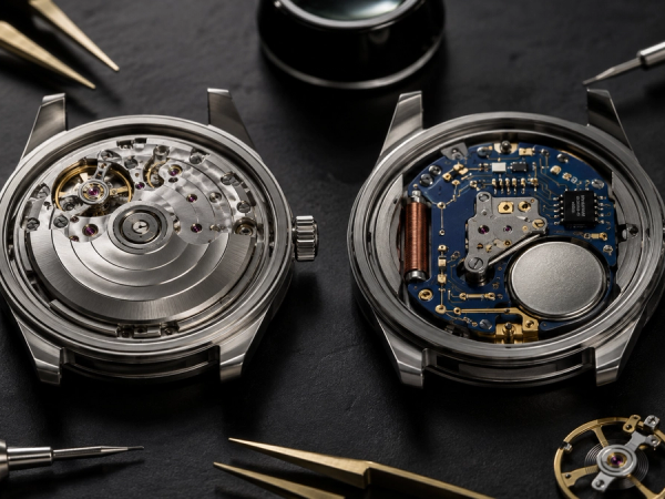 Automatic mechanical movement compared with quartz watch movement