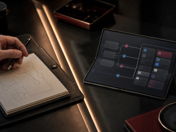Executive reviewing personal AI delegation and judgement controls on a private mobile interface