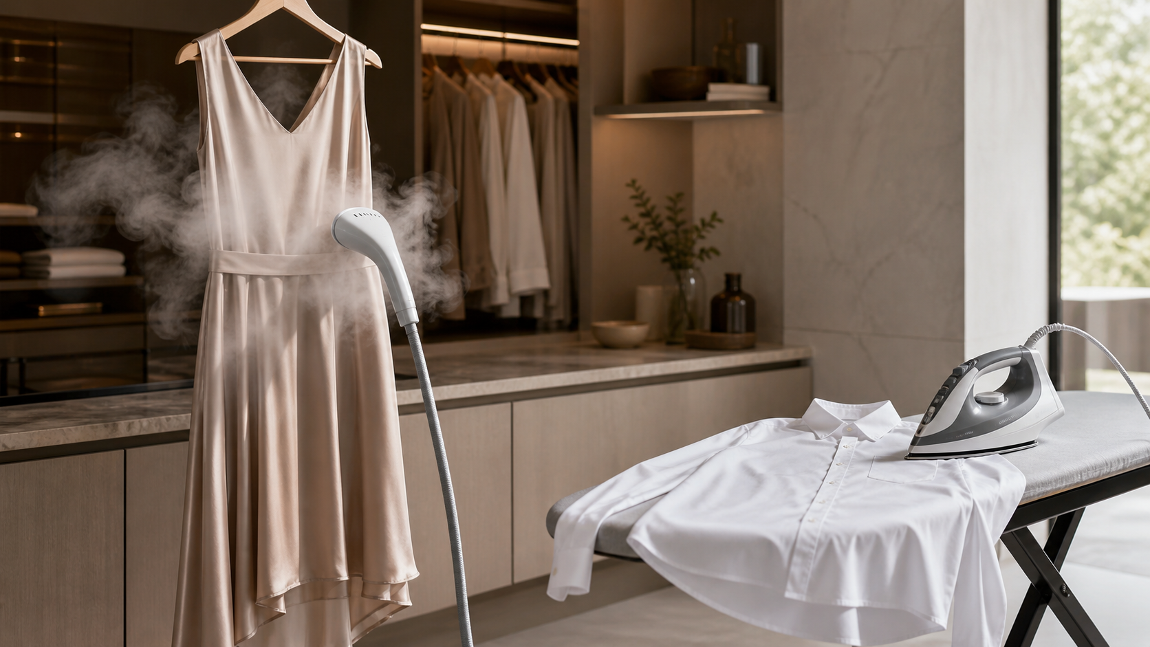 Garment Steamer vs Iron shown in a practical side-by-side comparison