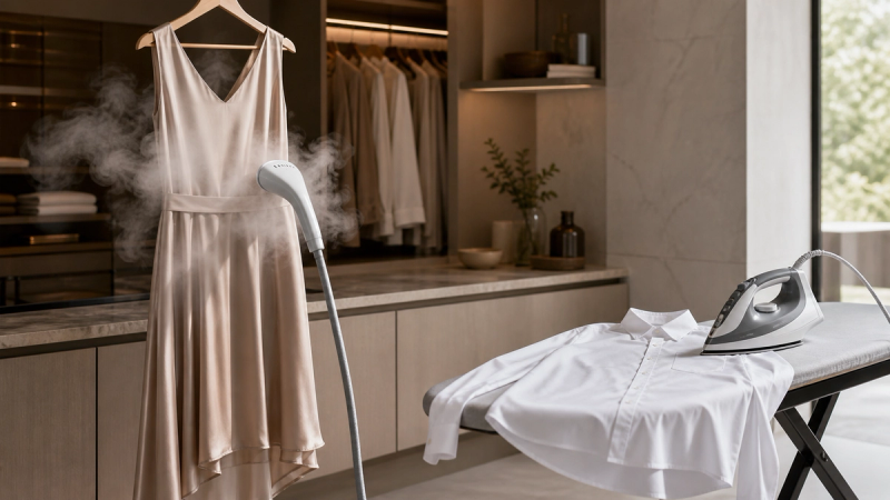 Garment Steamer vs Iron shown in a practical side-by-side comparison