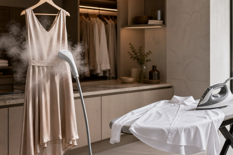 Garment Steamer vs Iron shown in a practical side-by-side comparison
