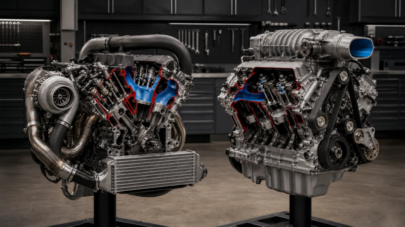 Turbo vs Supercharger shown in a practical side-by-side comparison