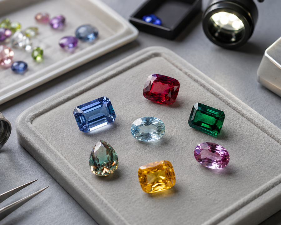 Rare gemstones assessed for identity, size, treatment and jewellery usability