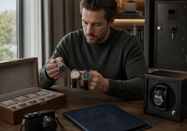 Automatic watches divided between a watch winder, lined box and anchored home safe