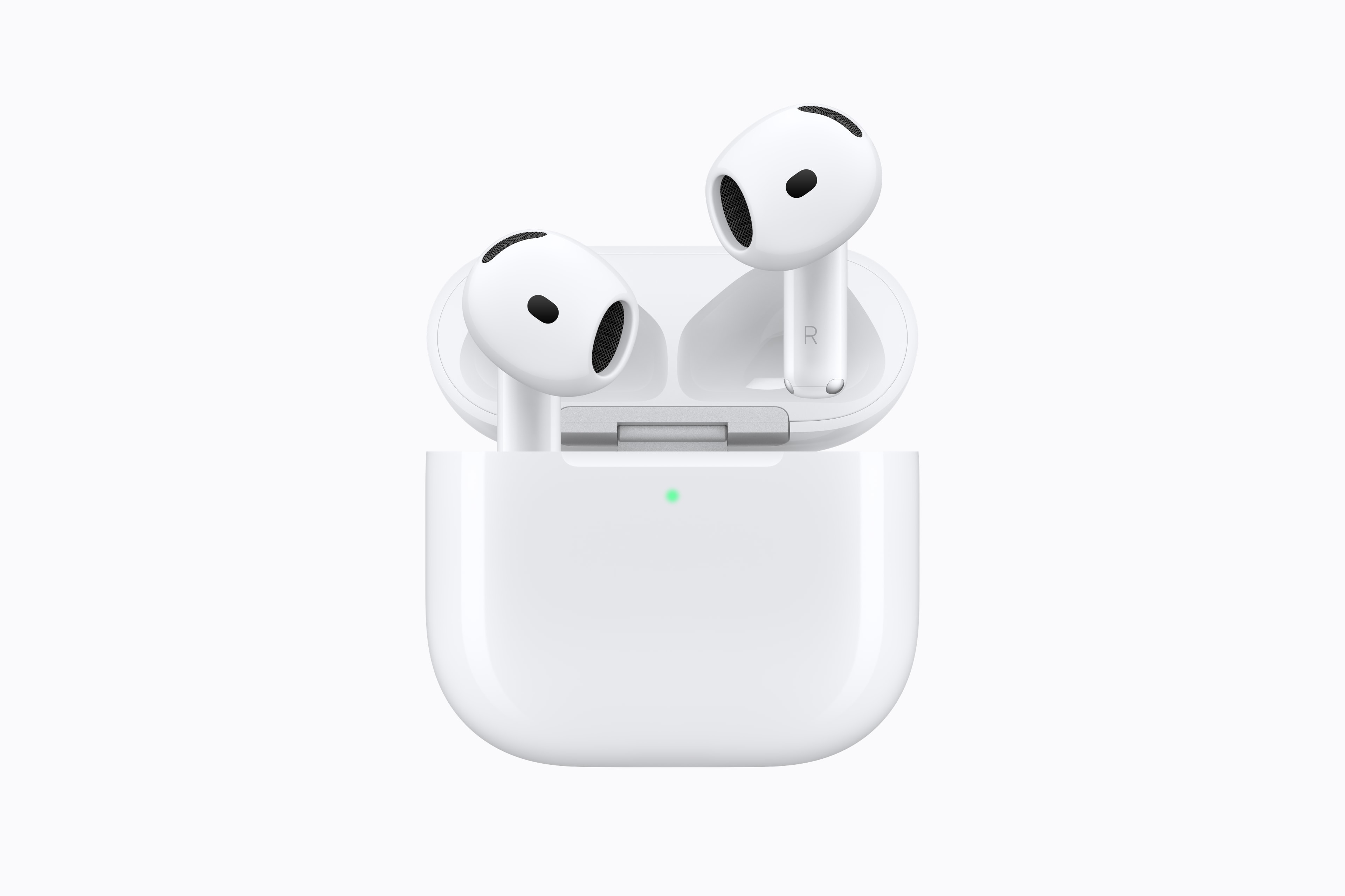 Official Apple product image showing AirPods 5 in their open charging case.