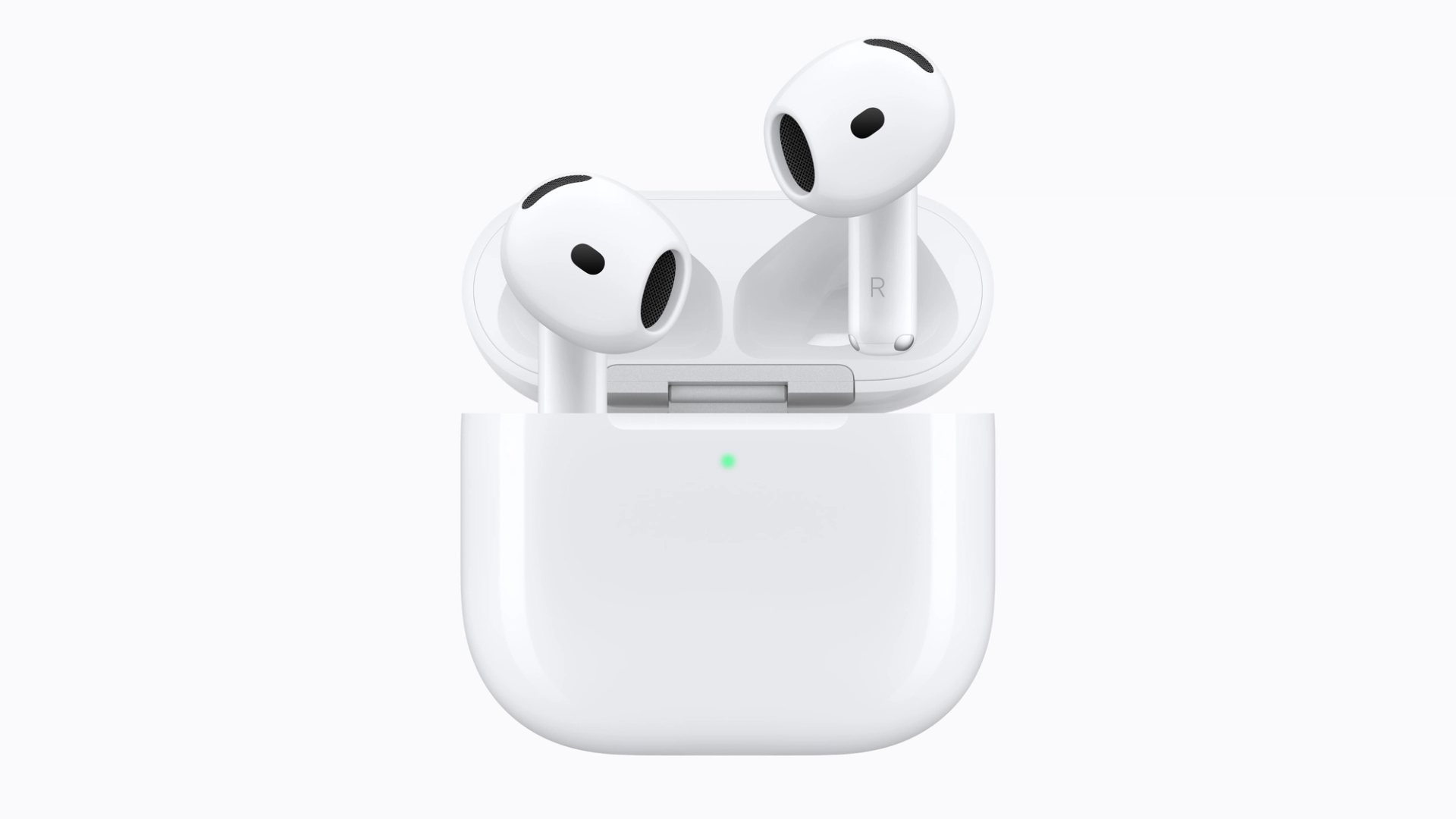 Official Apple product image showing AirPods 5 in their open charging case.