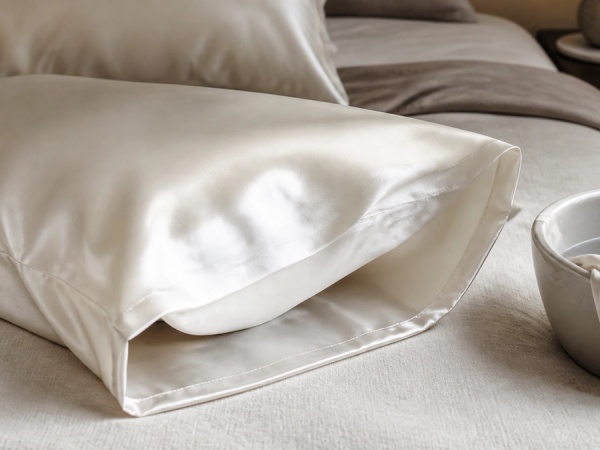 Silk pillowcase displayed to show weave, seams and concealed closure