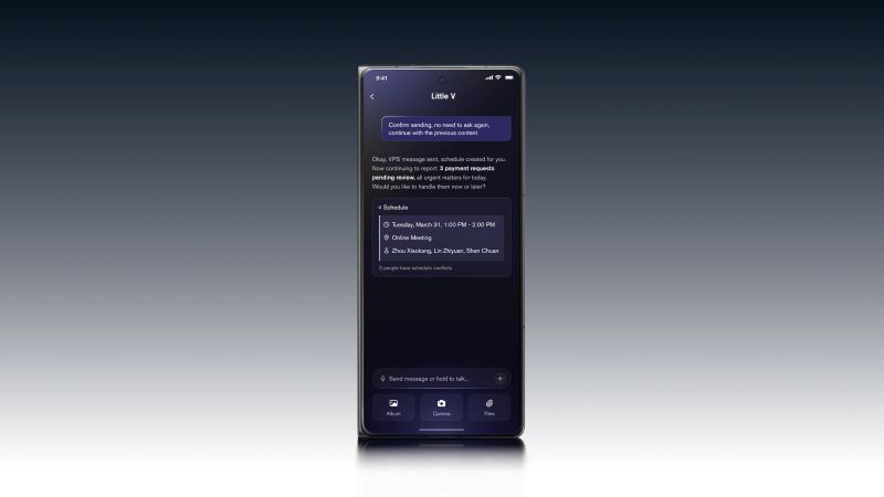 A sleek, modern foldable phone displayed on a minimalist surface, representing executive technology.