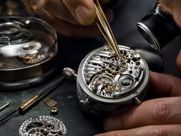 Luxury mechanical watch movement examined for architecture, finishing and serviceability