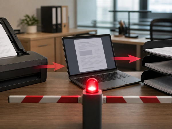 Office document stopped at an AI agent security checkpoint before reaching shared files