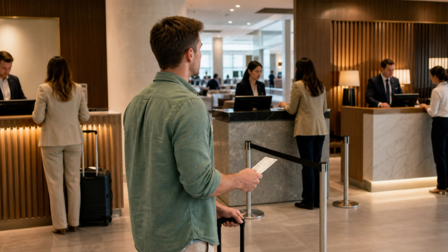 Premium economy traveller comparing included, status and paid lounge access