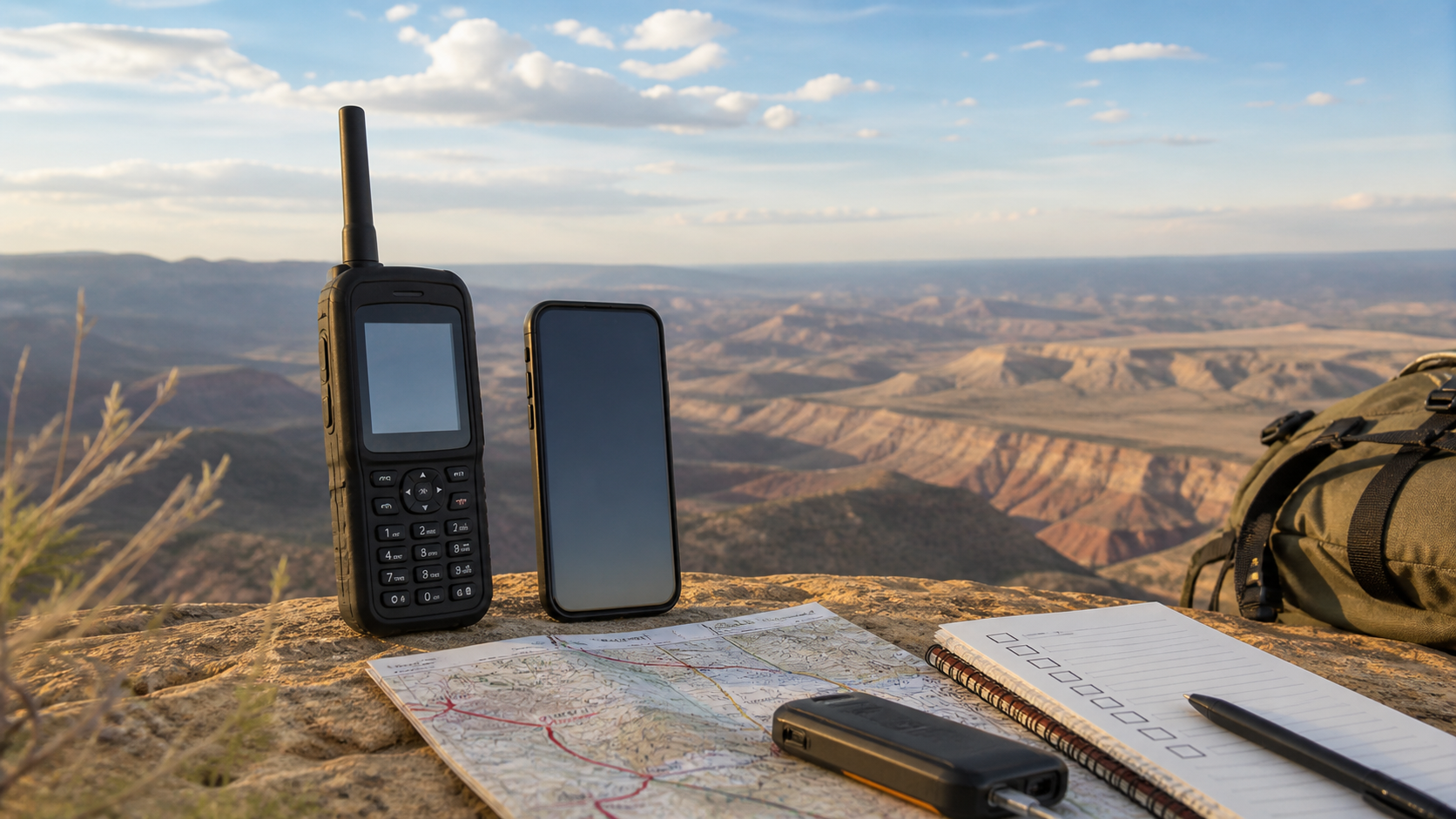 Satellite handset and smartphone compared for remote-travel backup