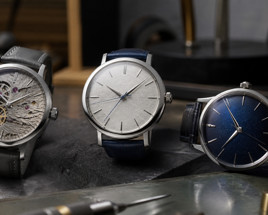 Drei japanische High-End-Uhren mit unterschiedlichen Werken, Gehäuseveredelungen und Zifferblatttechniken