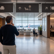 Traveller comparing airline and independent lounge options at Heathrow Terminal 5