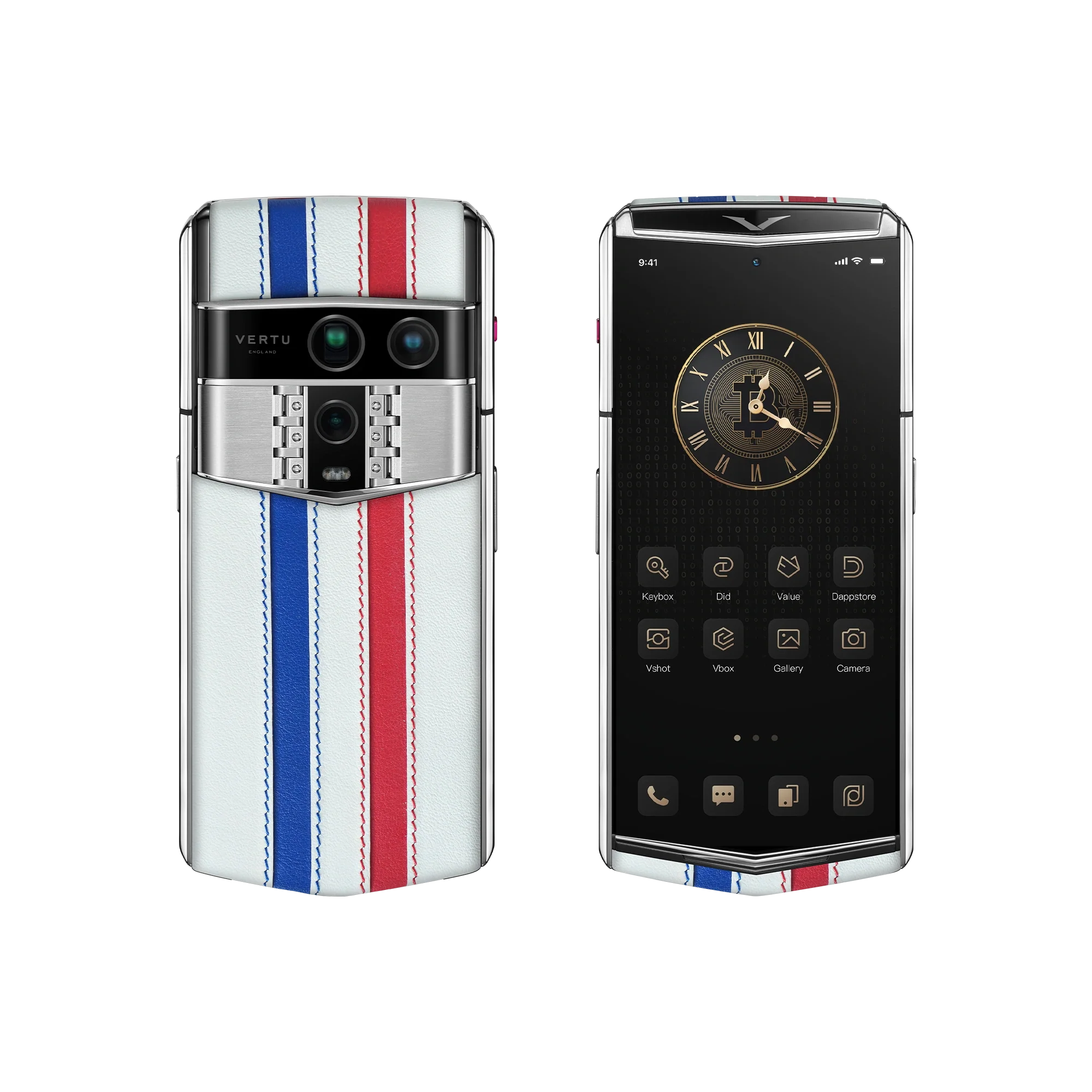 An elegantly designed luxury phone resting on a textured surface, highlighting its premium materials.