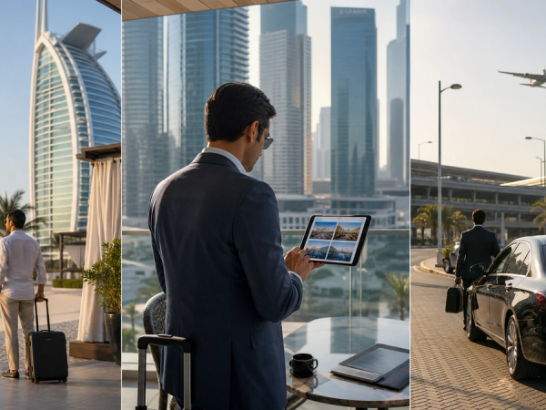 Traveller comparing Dubai luxury hotels for beach, business and stopover trips