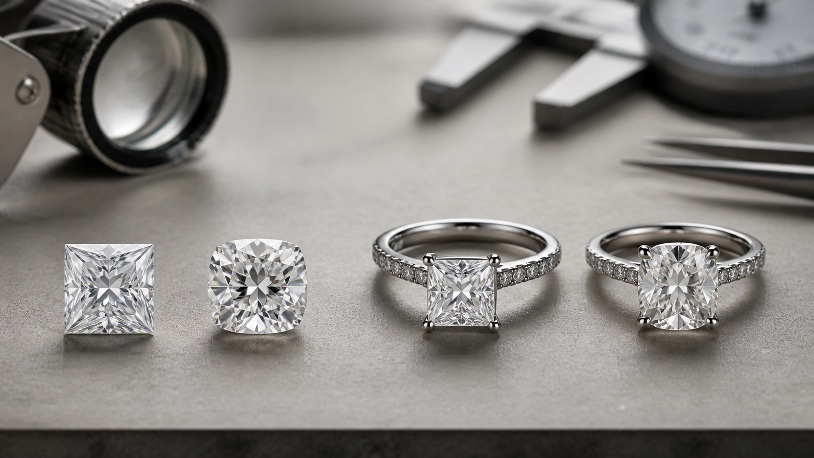 Princess Cut vs Cushion Cut Diamond shown as a practical side-by-side comparison