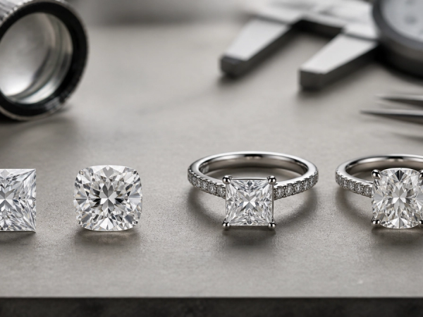 Princess Cut vs Cushion Cut Diamond shown as a practical side-by-side comparison