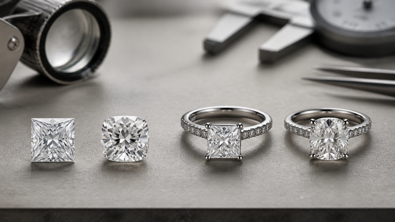 Princess Cut vs Cushion Cut Diamond shown as a practical side-by-side comparison