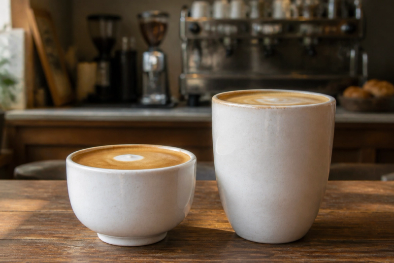 Flat White vs Latte shown as a practical side-by-side comparison