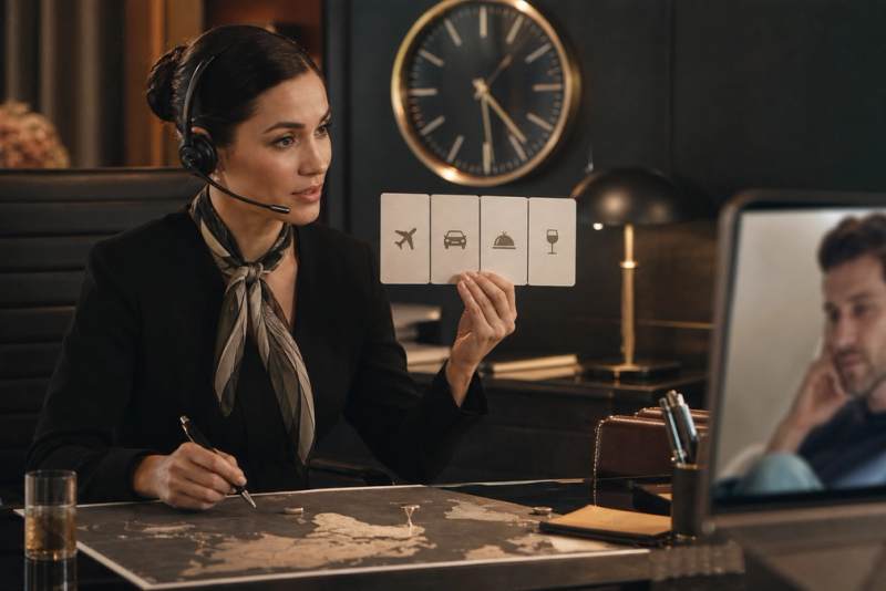 Human concierge coordinating linked travel arrangements after a disruption