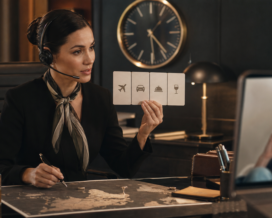 Human concierge coordinating linked travel arrangements after a disruption