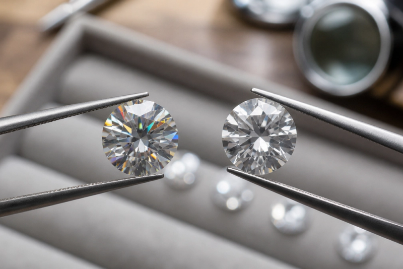 Moissanite vs Cubic Zirconia shown in a practical side-by-side comparison