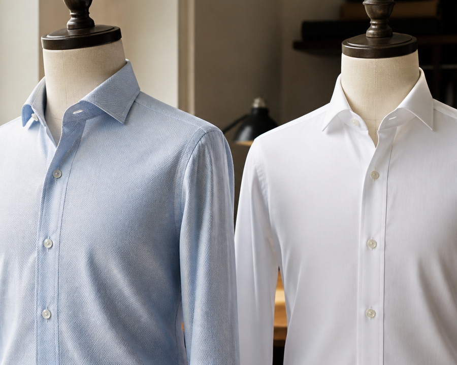 Twill vs Poplin Shirt shown in a practical side-by-side comparison
