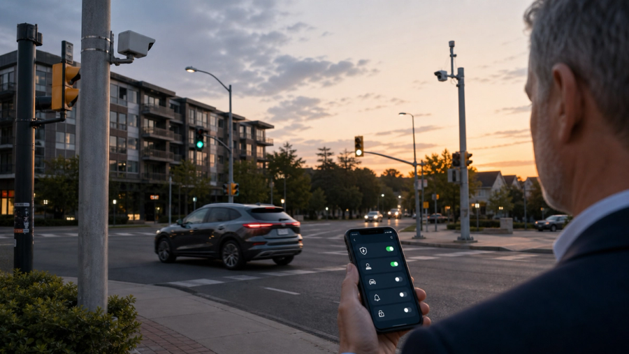 Automated licence-plate camera and driver reviewing local privacy information