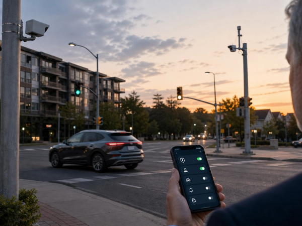 Automated licence-plate camera and driver reviewing local privacy information