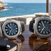Bracelet and rubber-strap integrated luxury sports watches compared beside a travel notebook