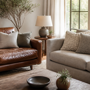Leather vs Fabric Sofa shown as a practical side-by-side comparison