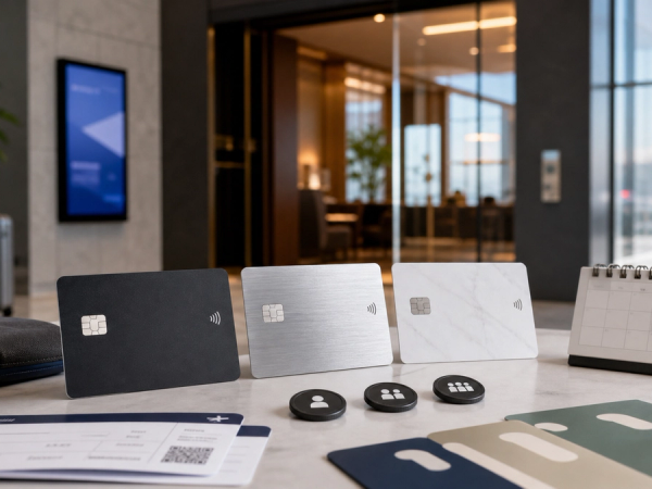 Unbranded payment cards, guest passes and a travel calendar used to compare lounge access
