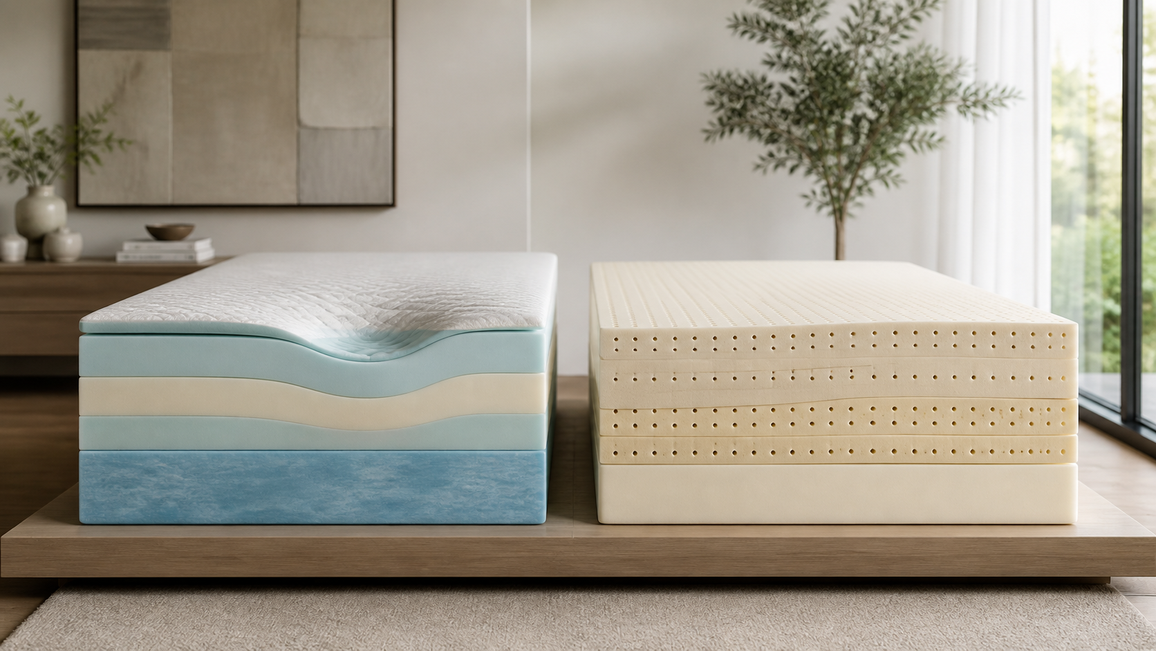 Memory Foam vs Latex Mattress shown in a practical side-by-side comparison