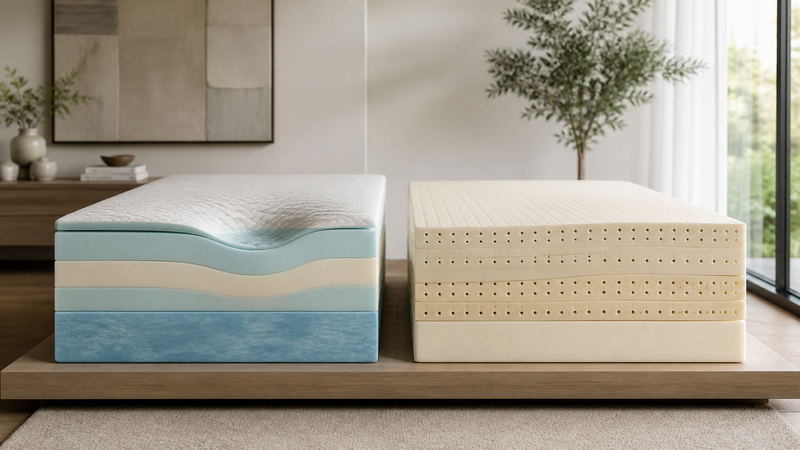Memory Foam vs Latex Mattress shown in a practical side-by-side comparison