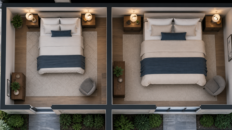 King vs Queen Mattress shown in a practical side-by-side comparison