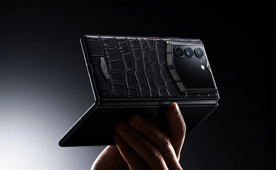 VERTU sustainable luxury foldable smartphone crafted with low-carbon aerospace metals and sapphire hinge engineering