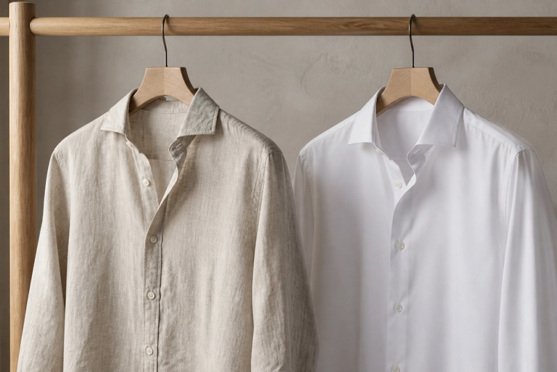 Linen vs Cotton Shirt shown in a practical side-by-side comparison