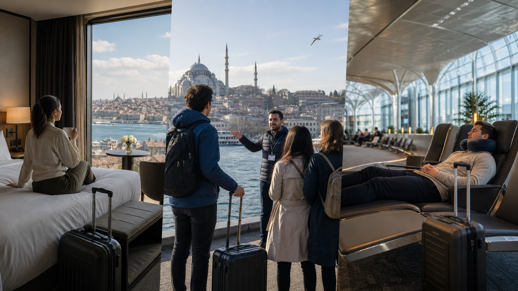 Istanbul connection choices between a hotel, city tour and airside rest