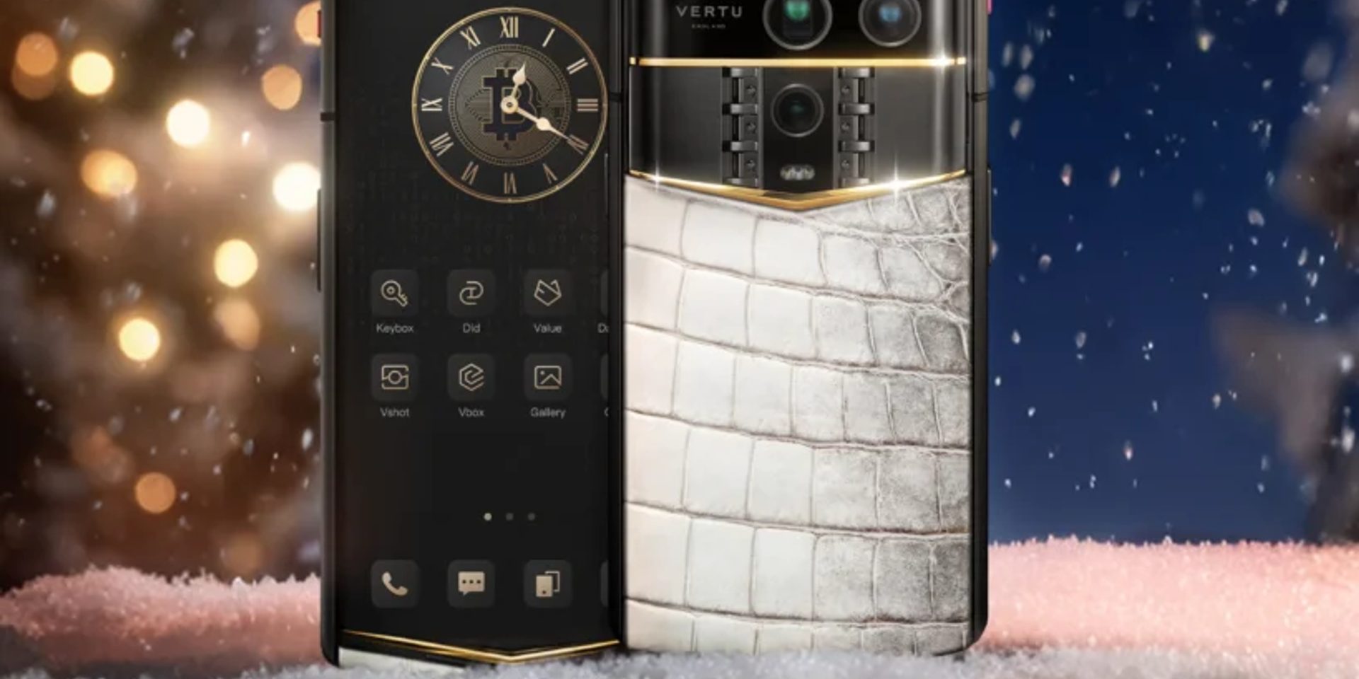 A close-up of a luxury touch mobile featuring textured alligator skin.