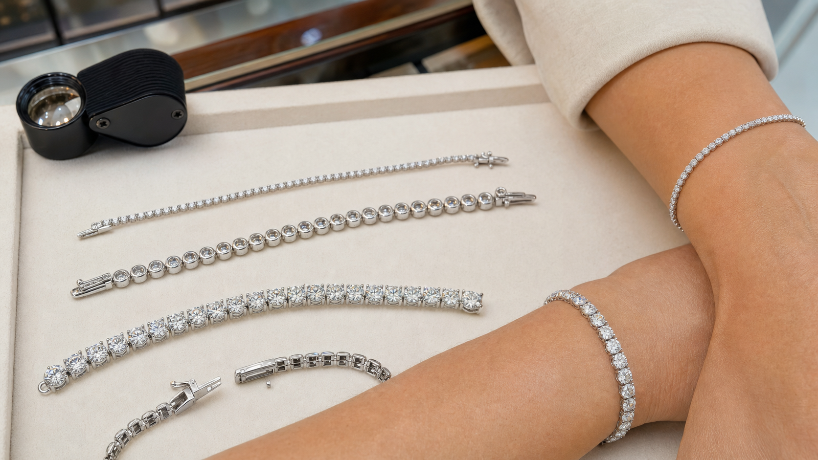 Diamond tennis bracelets compared by prong setting, bezel setting, clasp and wrist fit