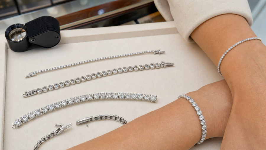 Diamond tennis bracelets compared by prong setting, bezel setting, clasp and wrist fit