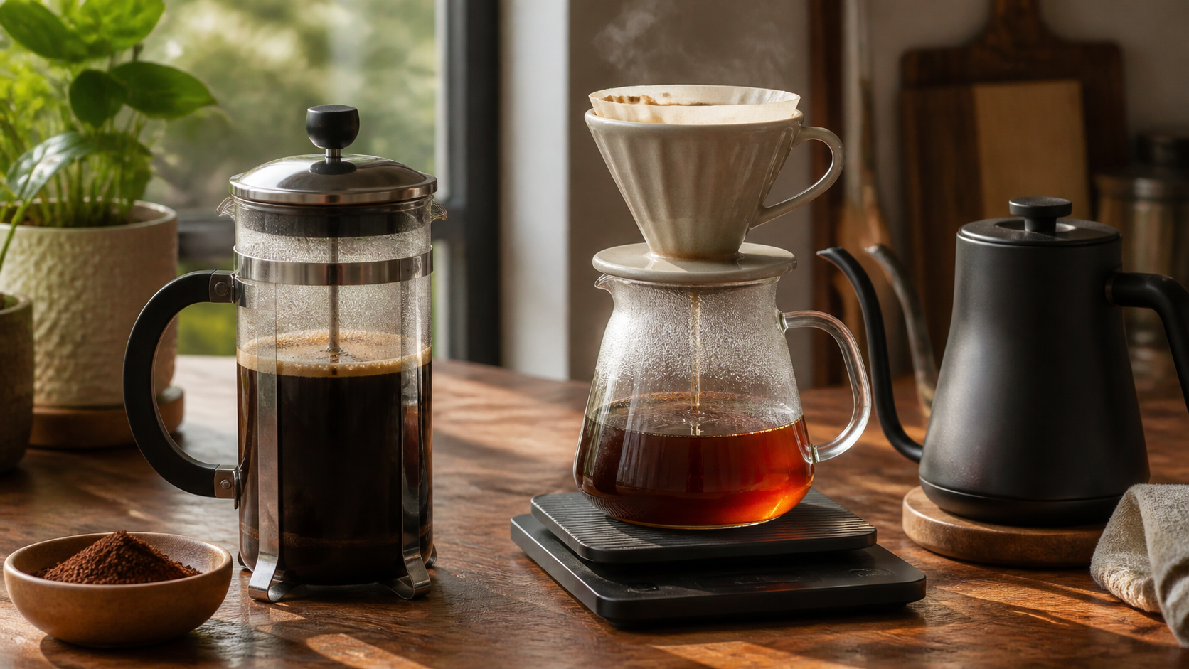 French Press vs Pour Over shown in a practical side-by-side comparison