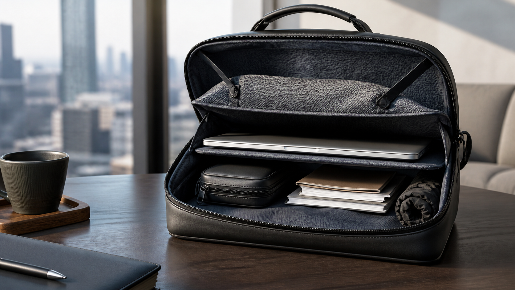 A designer laptop bag tested for exact device fit, suspended protection and organised accessories