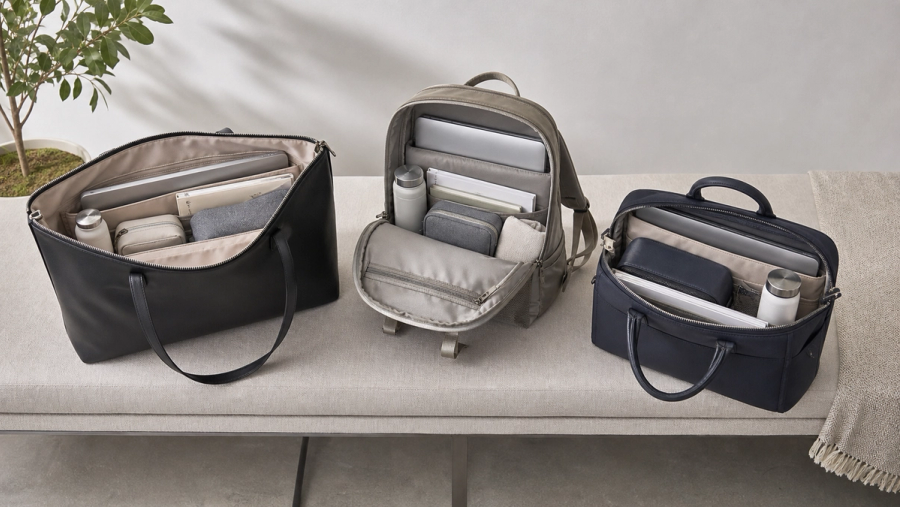 Three work-bag formats fitted with a laptop, documents and business-travel essentials