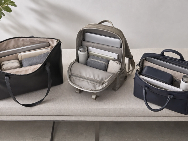 Three work-bag formats fitted with a laptop, documents and business-travel essentials